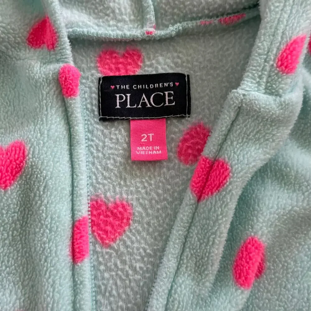 The Children's Place Girls Blue Fleece Zip Up Heart Hoodie Jacket Peplum Size 2T